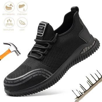 Erkek Yıkılmaz Delinme Geçirmez iş ayakkabısı Hafif Rahat kaymaz Güvenlik Güvenlik Ayakkabıları Açık Çelik Burunlu Ayakkabı