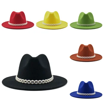 Erkekler Fedoras Karışık Renkler Caz Şapka kovboy şapkası Kadınlar İçin Kış sıcak Kap İnci Beyaz Siyah Melon Şapka Toptan 2020