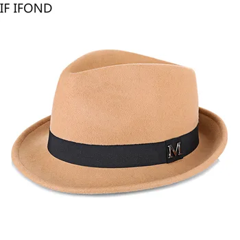 Erkekler Kış Kalın Sıcak fötr şapkalar %100 % Yün Beyefendi Caz Kap Homburg Erkek Klasik Dar Ağız silindir şapka