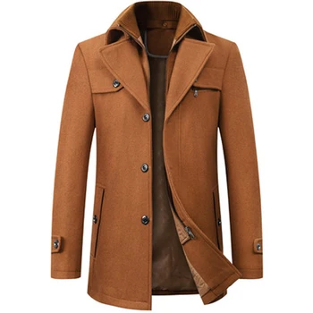 Erkekler Kış Yün Ceket 2021 erkek Yeni Rahat Marka Düz Renk Yün Karışımları Yün Bezelye Ceket Erkek Trençkot Palto
