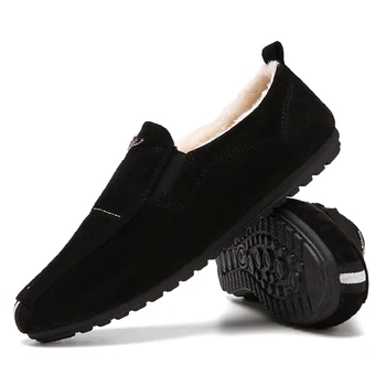 Erkekler Mokasen Kış Artı Peluş günlük mokasen ayakkabı Siyah Kırmızı erkek Elbise Ayakkabı Moda İş Sneakers Erkekler için