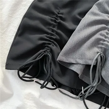 Etekler Kadınlar Katı Büzgü Tasarım Mini Kore Moda Harajuku Şık Mujer Faldas Siyah Streetwear Tüm Maç Basit Rahat Seksi