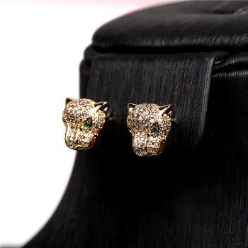 EYIKA Moda Punk Rock Özel Jaguar Leopar Kafa kadın düğme küpe Abartılı Kişilik Hayvan Altın Renk Aretes Takı