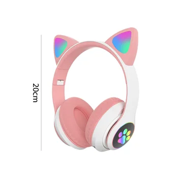 Flaş ışığı Sevimli Kedi Kulaklar kablosuz mikrofonlu kulaklık Kontrol LED Çocuk Kız Stereo Müzik Kask Telefon bluetooth kulaklık Hediye