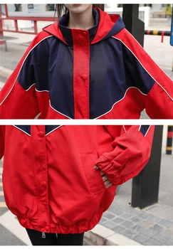 Flectit 90s Rüzgarlık Ceket Kadınlar Boy Kapşonlu Colorblock Ceket Ceket Vintage e-kızlar Estetik Elbise *