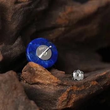 Flyleaf 925 Ayar Gümüş Yuvarlak Lapis Lazuli Yusufçuk Saplama Küpe Kadınlar Için Etnik Tarzı Bayan Ayar-gümüş-takı