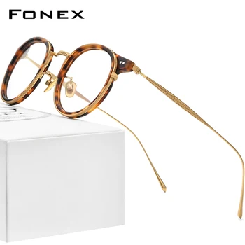 FONEX Asetat Titanyum Gözlük Çerçevesi Erkekler 2022 Retro Vintage Yuvarlak Reçete Gözlük Kadın Gözlük Optik Gözlük 850