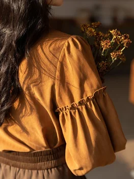 Fransız Gömlek Kadın Vintage Stil İç Katı Casual Ins Blusas Şık Femme Popüler Estetik Klasik İhale Tüm Maç Sonbahar