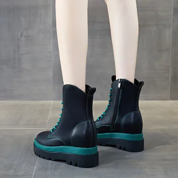 Fujin 8 cm Yeni Brithish Tarzı Hakiki Deri Platformu Kama Gizli Topuk Bahar Sonbahar Orta Buzağı Kar Botları Kadın ZİP Rahat Ayakkabılar