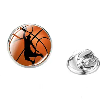 Futbol Basketbol Broş Pin Moda Spor Futbol Topu Baskı Cam Yuvarlak Paslanmaz Çelik Rozet Çocuk Sırt Çantası Broş