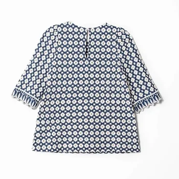 Gaby Nakış Gömlek Yaz Kısa Kollu Yuvarlak Boyun Şık Zarif Gömlek 2022 Kadın Vintage Casual Tunik Üst bluzlar et chemises