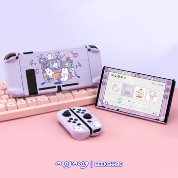 GeekShare Resmi Nintendo Anahtarı Durumda Sevimli Tavşan Gökkuşağı İmzalı Ortaklaşa Peri Ligi Bölünmüş Sert Kabuk Nintendo Anahtarı İçin
