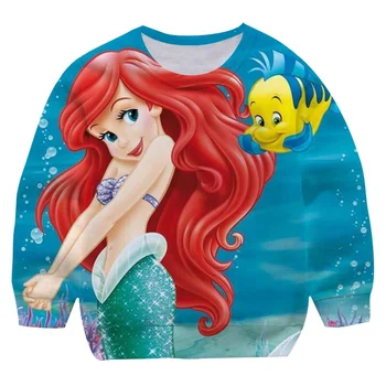Gençler Kızlar Mermaid Prenses Karikatür Tişörtü Baskı Sonbahar Kış Uzun Kollu çocuk giysileri Çocuklar Gevşek Kazak Tops