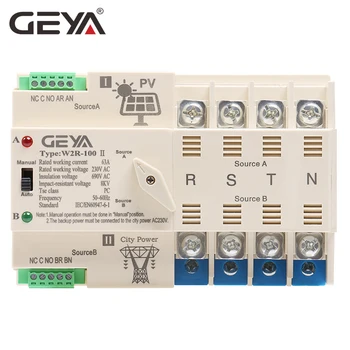 GEYA W2R ızgara PV Sistemi Güç Transferi Şehir Güç Çift Güç Otomatik Transfer Anahtarı Din Ray 4P 63A 100A AC220V ATS 110V