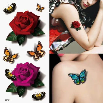 Geçici Dövmeler Sticker Su Transferi Dövmeler Vücut Sanatı için Serin 3D Su Geçirmez Geçici Dövmeler Kızlar için Çiçek Dövmeler