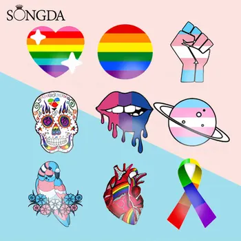 Gökkuşağı Kalp Lezbiyen Gay Pride LGBT Broş Pins Epoksi Akrilik Şeker Kafatası Sanat Fotoğraf Yaka Pin Broş Arkadaşlar İçin Hediye Takı
