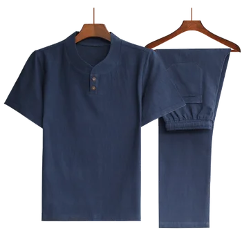 (Gömlek + pantolon) 2022 yaz erkek gömlek Erkek Pamuk ve keten gömlek Kısa kollu erkek moda casual gömlek erkekler boyutu M 5XL