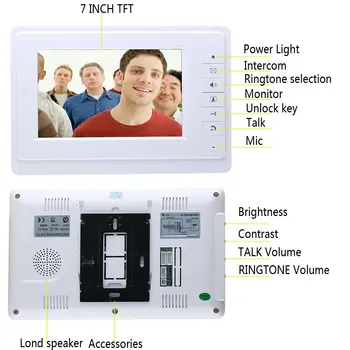 Görüntülü interkom kapı zili 7 İnç LCD Kablolu Görüntülü Kapı Telefonu Sistemi Görsel Kapalı Monitör 700TVL Açık IR Kamera Desteği Kilidini