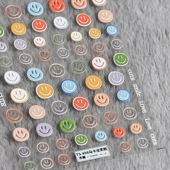 Gülen Çıkartmalar Aşk Kalp Tırnak Çıkartmalar Sevimli 3D Kabartmalı Mektup Gökkuşağı Gülümseme Çıkartmaları Dekorasyon İpuçları DIY Manikür