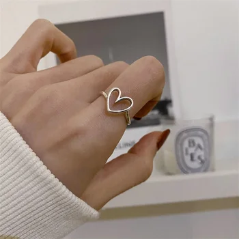 Gümüş 925 Basit Minimalist Kalp Parmak Yüzük Açık Halka Kadınlar için Düğün Nişan Bildirimi Takı Arkadaşlar Hediye
