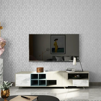 Gümüş Gri Parlak Duvar Kağıdı Oturma Odası Yatak Odası İçin Retro Geometrik Desen duvar kağıdı
