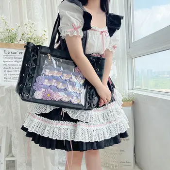 HAEX Kawaii Lolita DIY Ita Çanta Kadın Yüksek Kaliteli PU Japon Tarzı JK Omuz Bolso Mujer Şerit Yay kadın Çantası 2023 Trend
