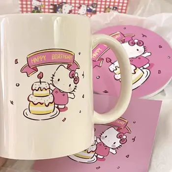 Hello Kitty Sanrio Peluş Kawaii Karikatür Sevimli Kek Seramik kulplu kupa Kupa Anime peluş oyuncaklar Kızlar için Çocuk Oyuncakları doğum günü hediyesi