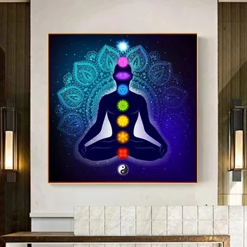 Hint Buda Heykeli Meditasyon Tuval Resimleri Baskılar Yedi Çakra Mandala Psychedelic Yoga Boho Duvar Sanatı Resimleri Ev Dekorasyonu