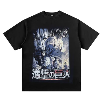 Hip Hop Streetwear Siyah vintage tişört japon animesi Grafik Gömlek Yaz Pamuk Rahat Harajuku Tişört Erkekler Kısa Kollu Üst