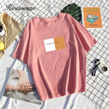 Hirsionsan Kadın T Shirt %100 % Pamuk Yumuşak Kısa kollu Harajuku Elastik Gömlek Kore Baskı 2020 Üst Artı Boyutu Kadın Streetwear
