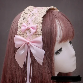 Hizmetçi Lolita dantel pamuk çok renkli yay hairband el yapımı lo anne headdress yetişkin özel
