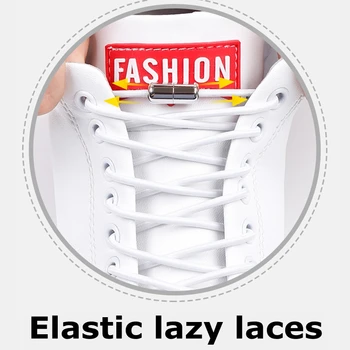 Hiçbir Kravat Ayakabı Elastik Ayakkabı Bağcıkları Yuvarlak Metal Kilitleme Hızlı Kapalı Beyaz Ayakkabı Bağı Çocuk Yetişkin Sneakers Unisex Tembel Danteller 1 çift