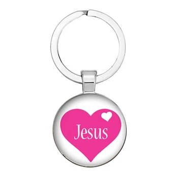 I Love İsa Sembolü Moda Anahtarlık Cam Cabochon Dome Anahtarlık Tutucu Araba Çanta Aksesuarları Dini Hatıra Hediye