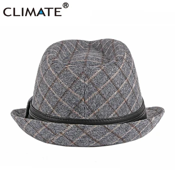 IKLİM Erkekler Fedora Caz Şapka Kap Ekose Resmi Şapka Adam Çekler için Kış Polyester Yün Fedoras Şapka Fedora Şapka Beyefendi