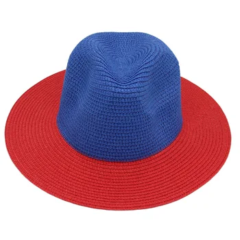 Ilkbahar Yaz İki Ton Patchwork Hasır Şapka Rahat Panama Caz silindir şapka Kadın Erkek Geniş Ağız Güneş Koruma Plaj Kap Dropshipping