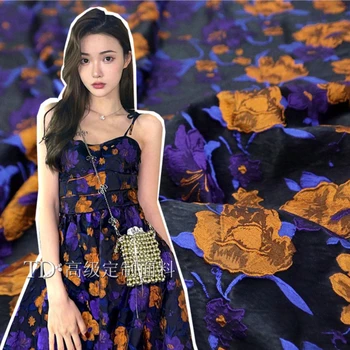 Ipliği boyalı Brokar Jakarlı Kumaş Bahar ve Yaz Çiçek Kabartmalı Elbise Elbise Blazer Giyim Marka Moda Tasarım Dikiş Kumaş