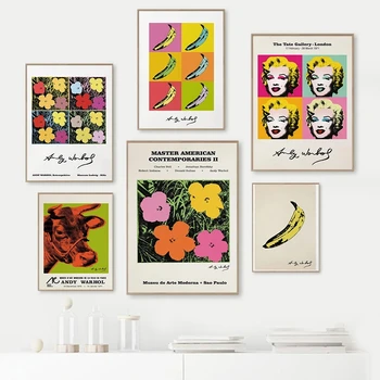 Iskandinav Andy Warhol Müzesi Poster Renkli Muz Çiçek Sığır Tuval Boyama Baskılar Soyut Duvar sanat resmi Odası Ev Dekor
