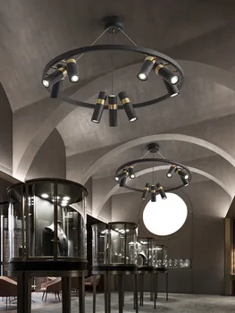 Iskandinav Loft Siyah Metal Daire LED kolye lamba Sanat Ayarlanabilir Kafaları Oturma Odası Yemek Mutfak Bar Dekor Asılı aydınlatma armatürleri