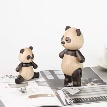 Iskandinav Modern Ahşap Panda Heykelcik Sevimli ahşap hayvan Bebekler Ev Masaüstü Aralık oration Aksesuarları El Sanatları Oyuncaklar Yaratıcı Hediyeler