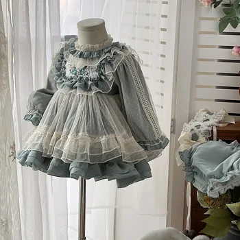 Ispanyol Kız Butik Elbiseler Çocuk Dantel Yay Uzun Kollu Nakış Balo Çocuklar Noel Doğum Günü Lolita Prenses Elbise