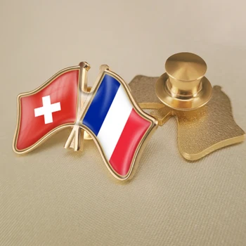 Isviçre ve Fransa Çapraz Çift Dostluk Bayrakları Yaka İğneler Broş Rozetleri