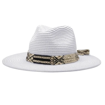 İlkbahar Yaz Kadın Geniş Ağız Yumuşak Hasır Şapka Plaj Güneş Panama Şapka Packable Etnik 2021 Yeni Moda
