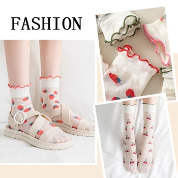 İnce Çorap YENİ 2022 Kadın Çorap Japon Lolita Çilek Avokado Kiraz Dantel Orta Tüp Çorap Sevimli Şeffaf Kız Çorap