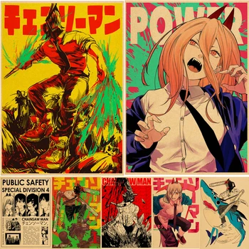 Japon animesi Manga Testere Adam Posterler Kawaii Makima Pochita Grafik Kraft Kağıt Baskı duvar çıkartmaları Ev Dekorasyon Boyama