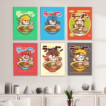 Japon animesi çizgi film karakteri Ramen Gıda Duvar Sanatı Baskılar Komik Erişte Posteri Mutfak sanat tuval Boyama Resimleri Ev Dekorasyonu