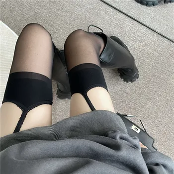 Japon düz renk askı çorap kadın seksi saf desire külotlu tek parça açık dosya siyah çorap kız çorap