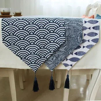Japon tarzı pamuk ve keten masa bayrağı çay masası Zen polyester keten kumaş Japon yatak bayrağı retro vahşi masa