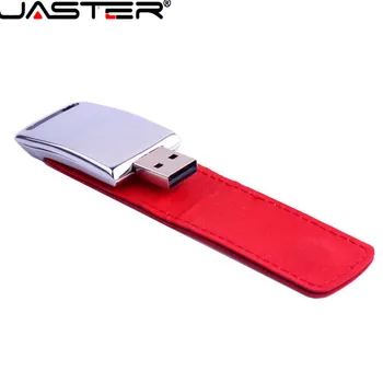 JASTER Toptan Deri ve metal anahtarlık zinciri USB + kutu flash sürücü PenDrive moda creativo memory stick 4 gb / 64 GB U Disk