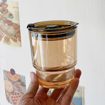 Joylove Soğuk Demlemek Kahve Fincanı Ins Rüzgar Kahverengi Saman kapaklı bardak Cam Su Bardağı Eşlik Eden Saman Bardak Ünlü Süt çay bardağı