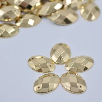 JUNAO 13 * 18mm Dikiş Altın Oval Rhinestones Düz Geri Kristaller Strass Taşlar Dikmek Akrilik Taşlar Giysi İçin El Sanatları